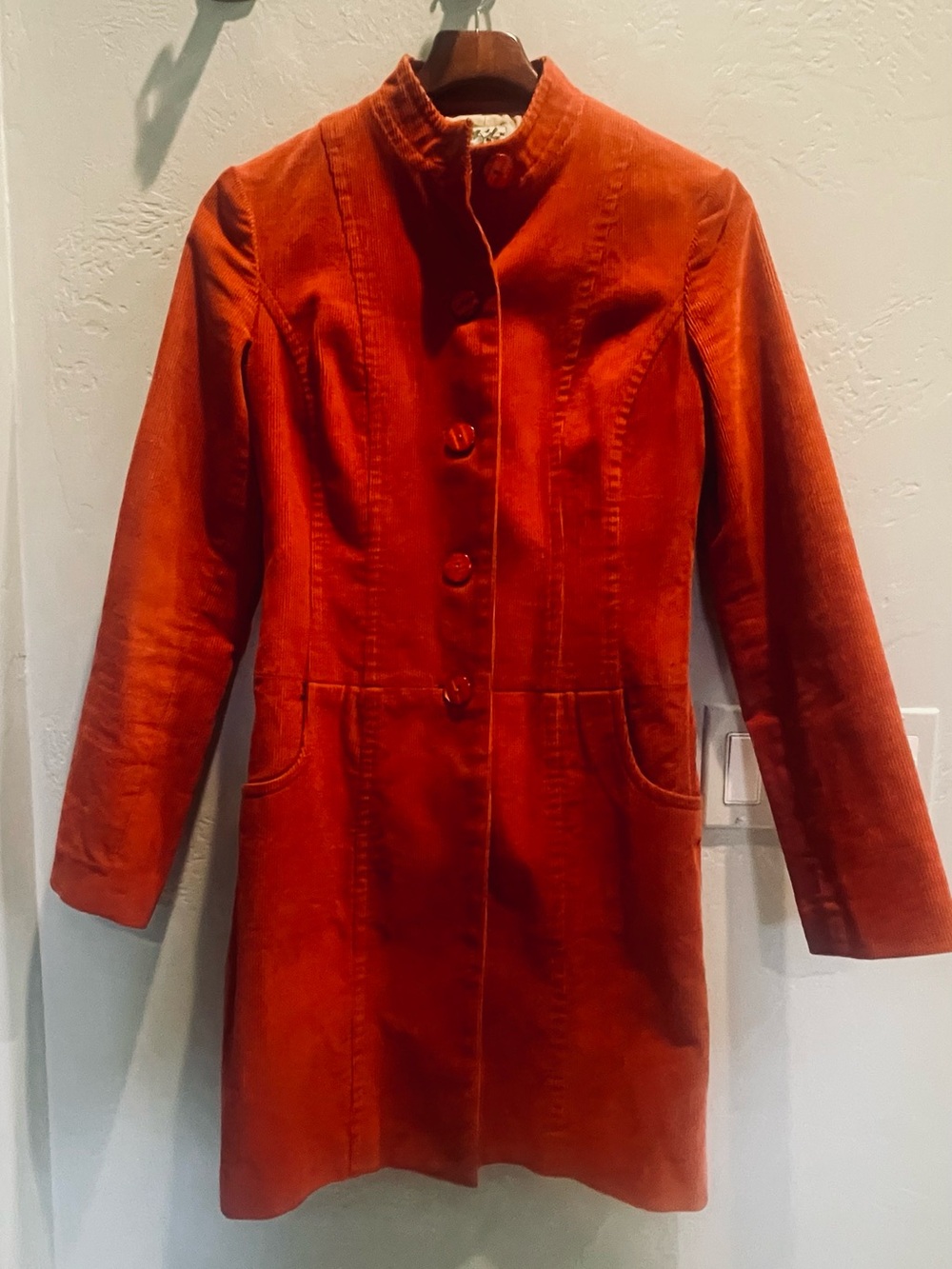 Anthropologie Tabitha Orange Corduroy Coat Jacket Size 4